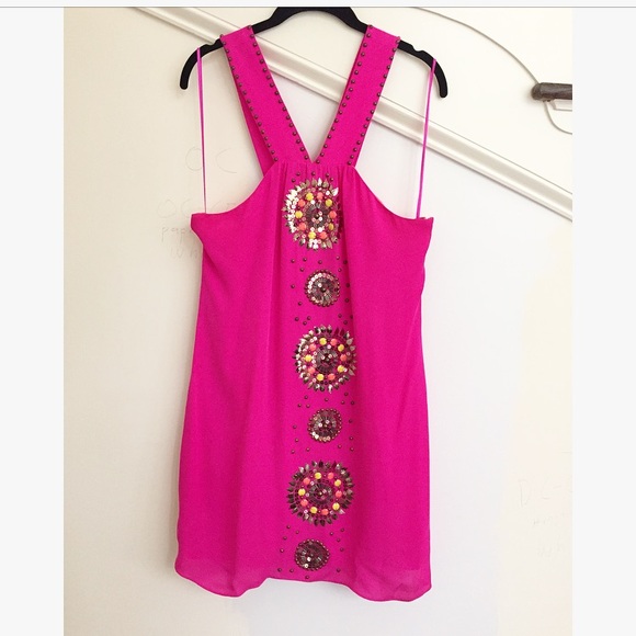 Tibi Pink Sequin Beaded Medallion Silk Dress - Picture 8 of 8